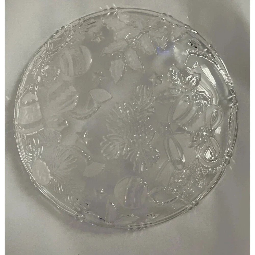 Mikasa Christmas Holiday Clear Glass Round Platter - Holiday Gala - 15